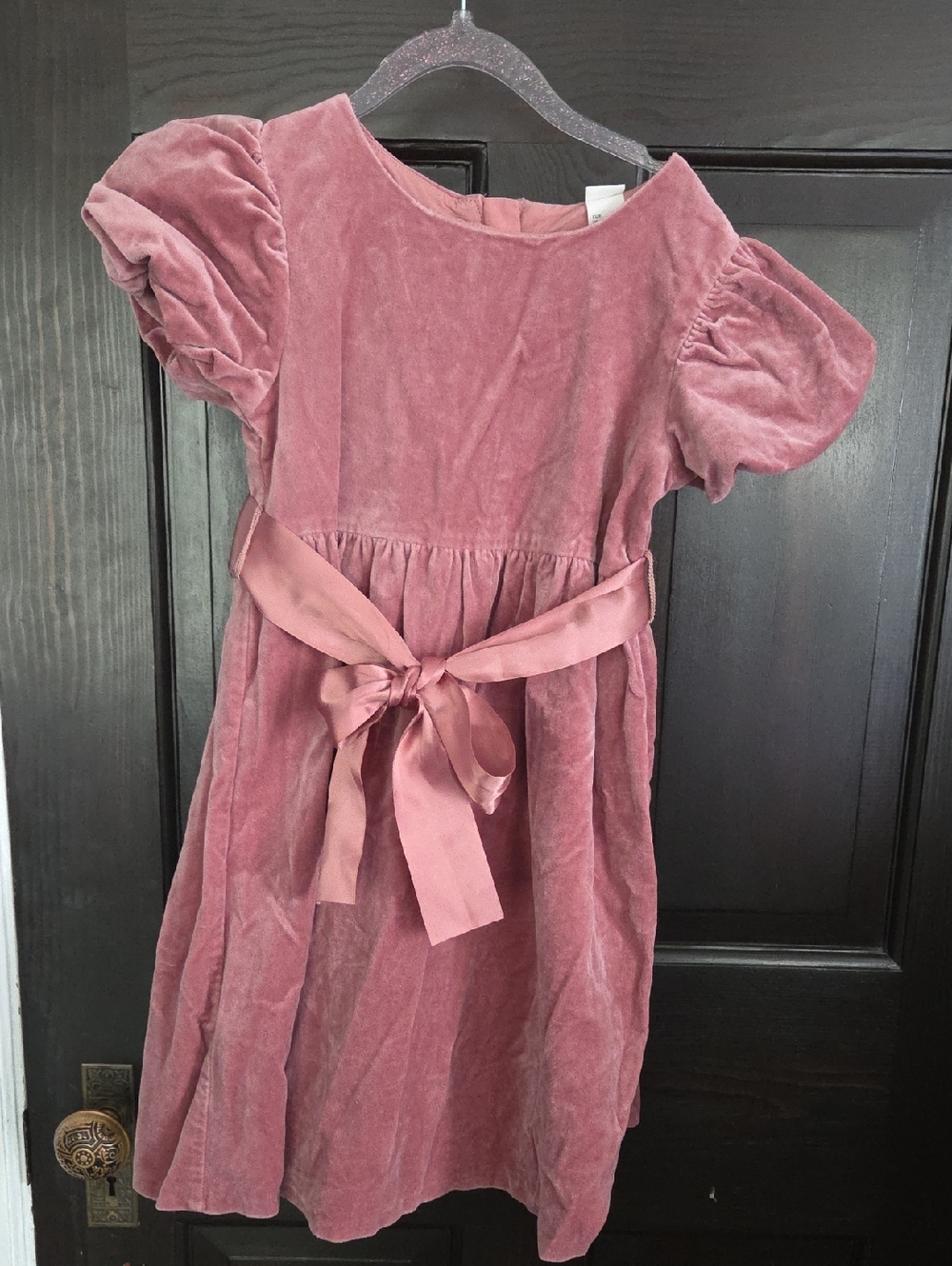 H&M Dusty Rose Velvet Bow-Back Dress for Girls